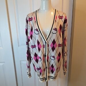 Hello Kitty Pink and Cream Argyle Cardigan